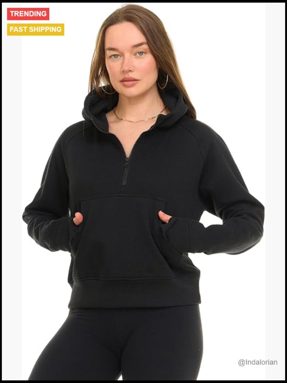 Cropped Half Zip Fleece Hoodie - Quarter Zip Pullover